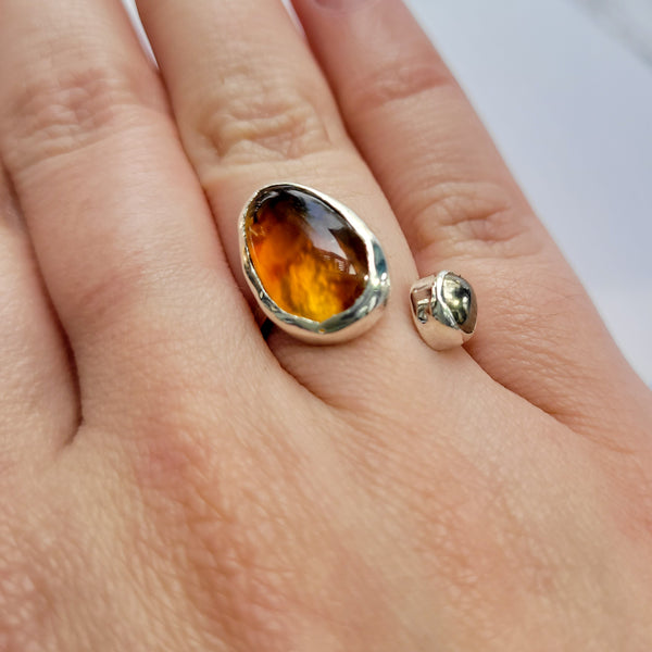 Agate & Pyrite Open Ring