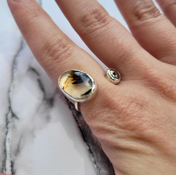 Agate & Pyrite Open Ring